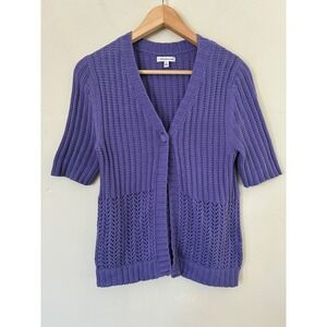 Croft & Barrow Purple Cotton Pointelle Knit Short Sleeve Cardigan Sweater  S
